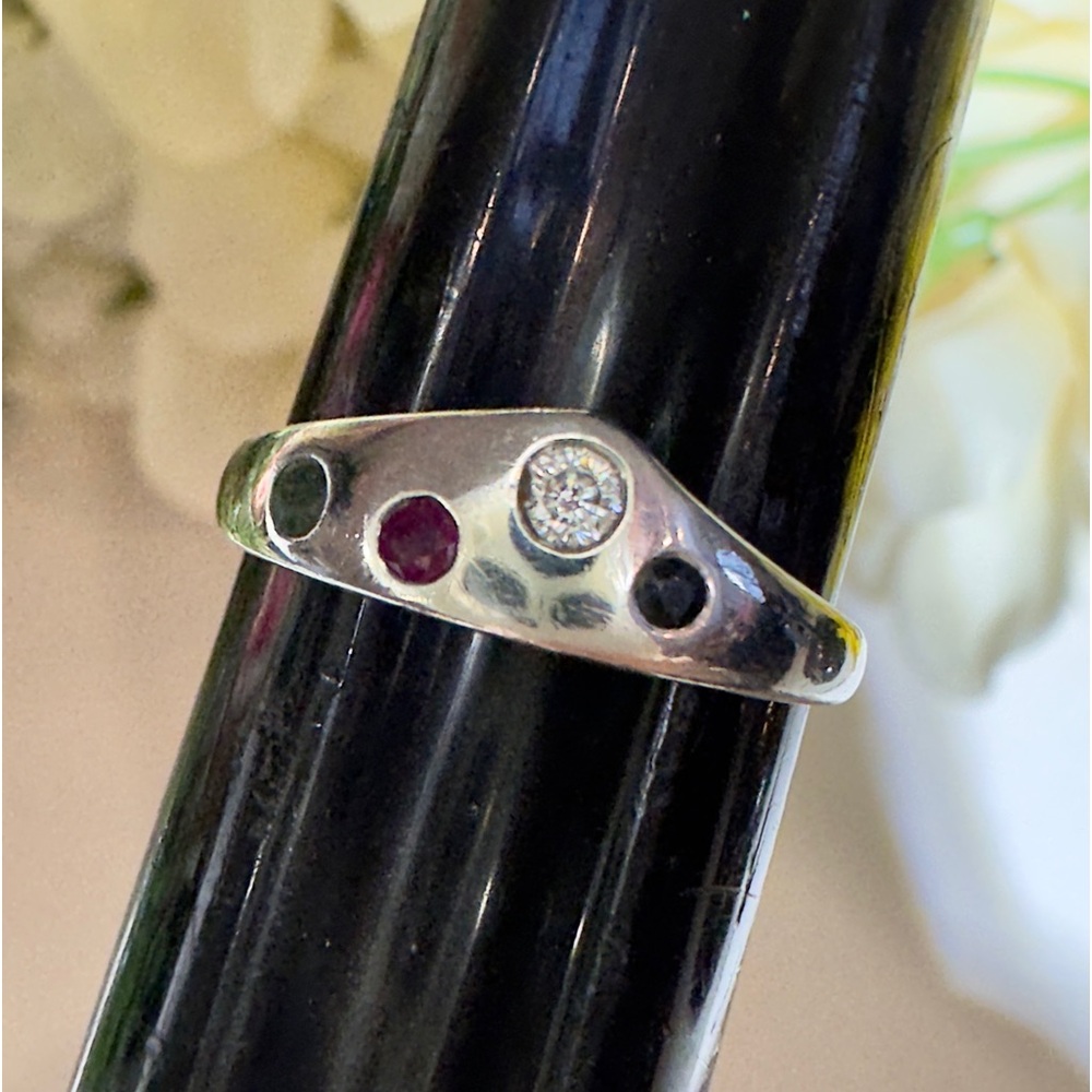 Vintage Handmade Custom Made Ring with Genuine Ruby, Sapphire, & Emerald! 925 - Picture 12 of 15